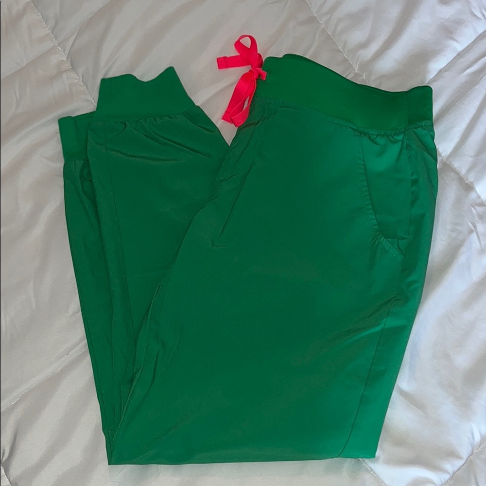 Figs Green Joggers with Pink Drawstring